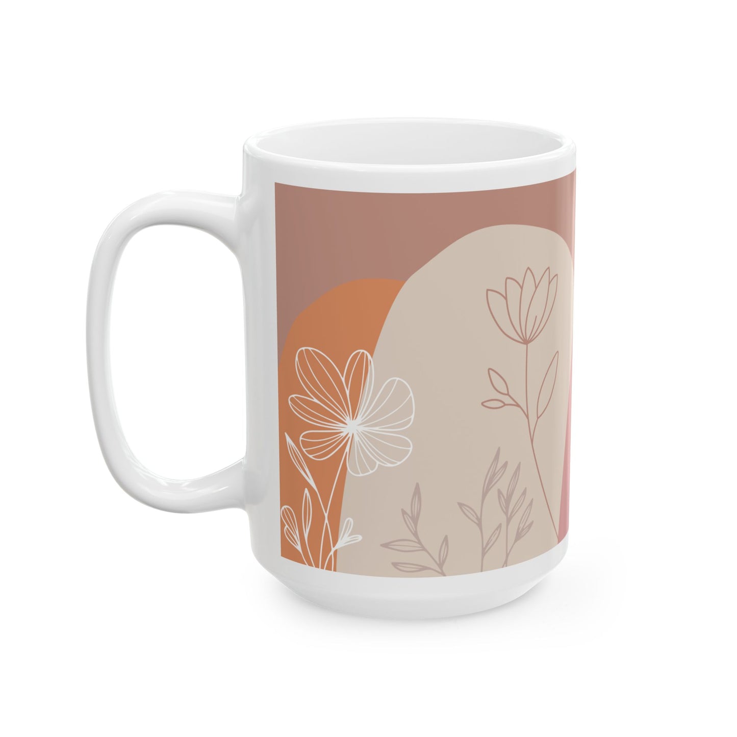 Floral Design Ceramic Mug | 15oz Coffee Cup