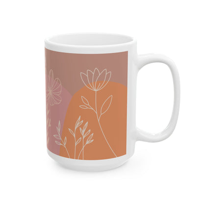 Floral Design Ceramic Mug | 15oz Coffee Cup