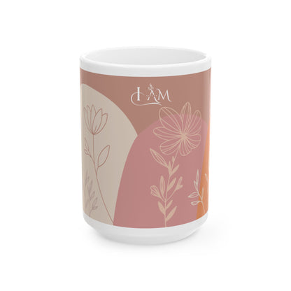 Floral Design Ceramic Mug | 15oz Coffee Cup
