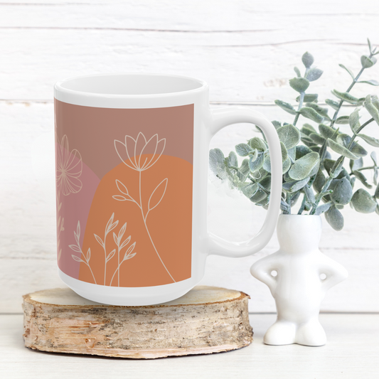 Floral Design Ceramic Mug | 15oz Coffee Cup